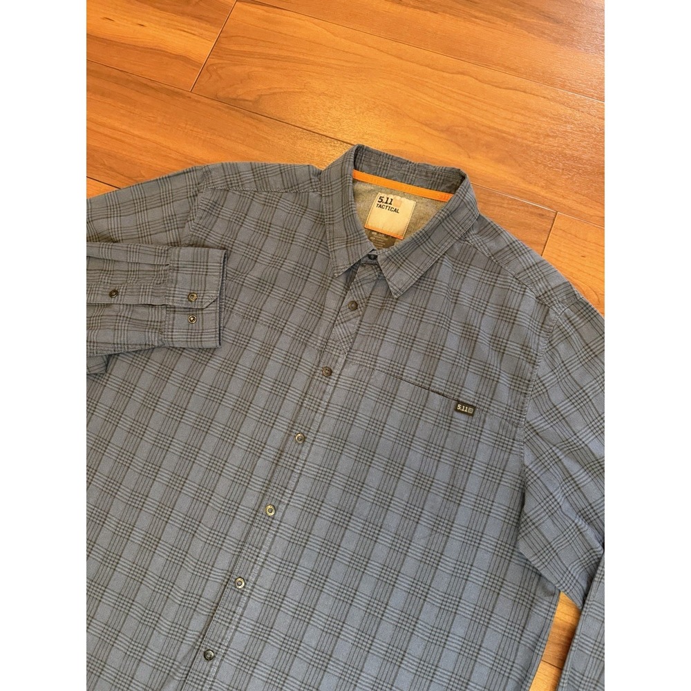 511 Tactical Long Sleeve Snap Button Pocket Shirt Blue Plaid Men's Size Large L